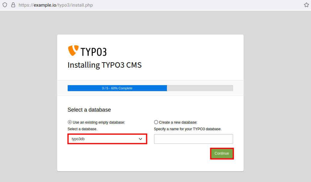 Setup Database TYPO3 CMS