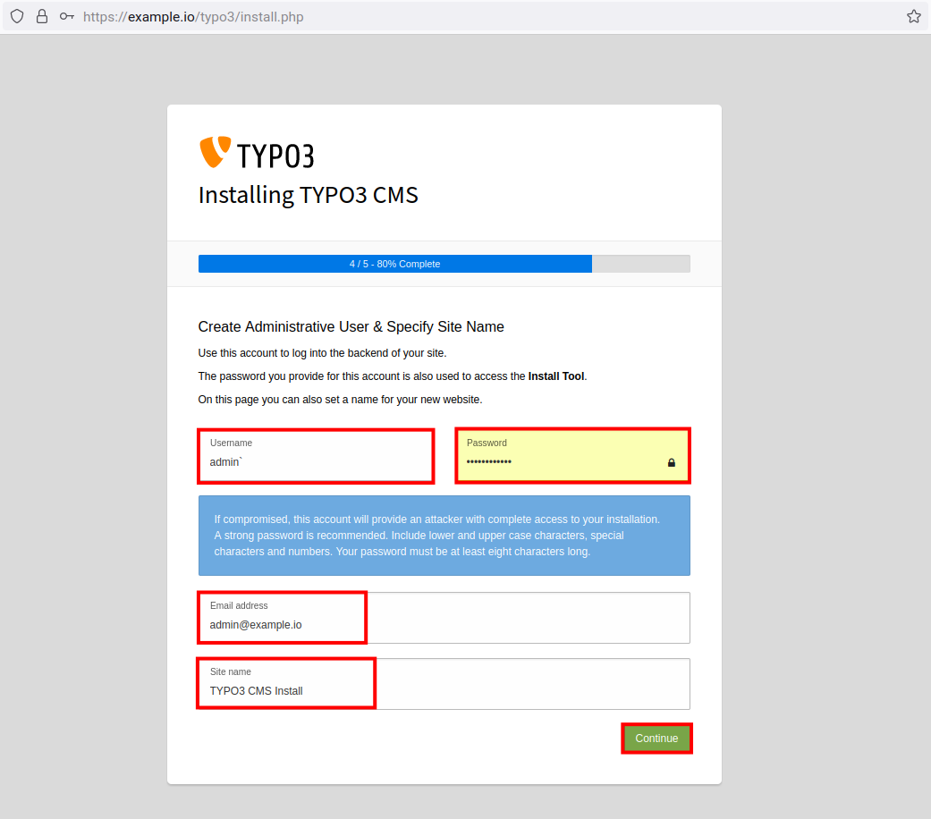 Create admin user TYPO3 CMS