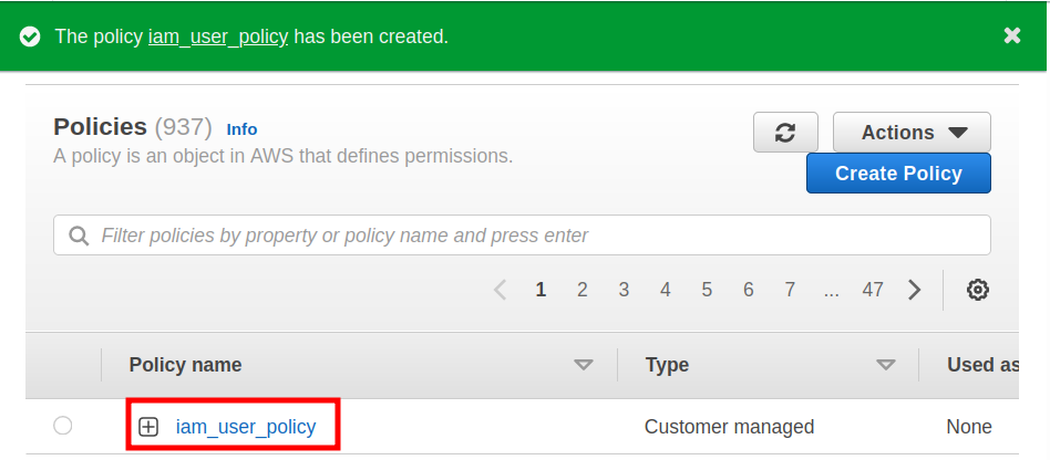 Creating IAM policy for the IAM user