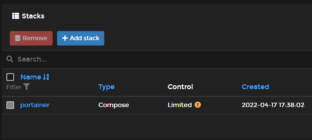 Portainer Stacks Page