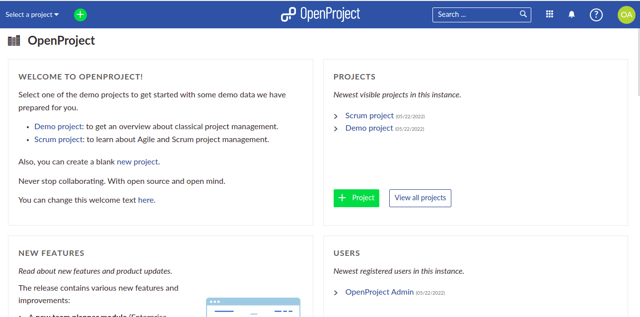 OpenProject Dashboard