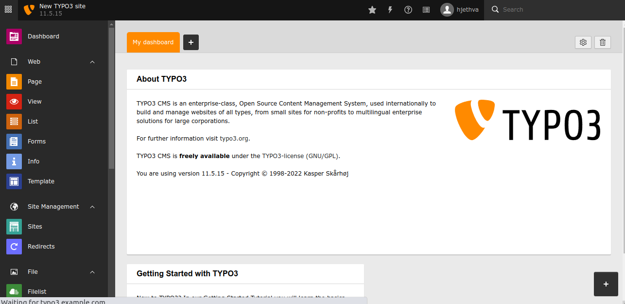 TYPO3 Dashboard