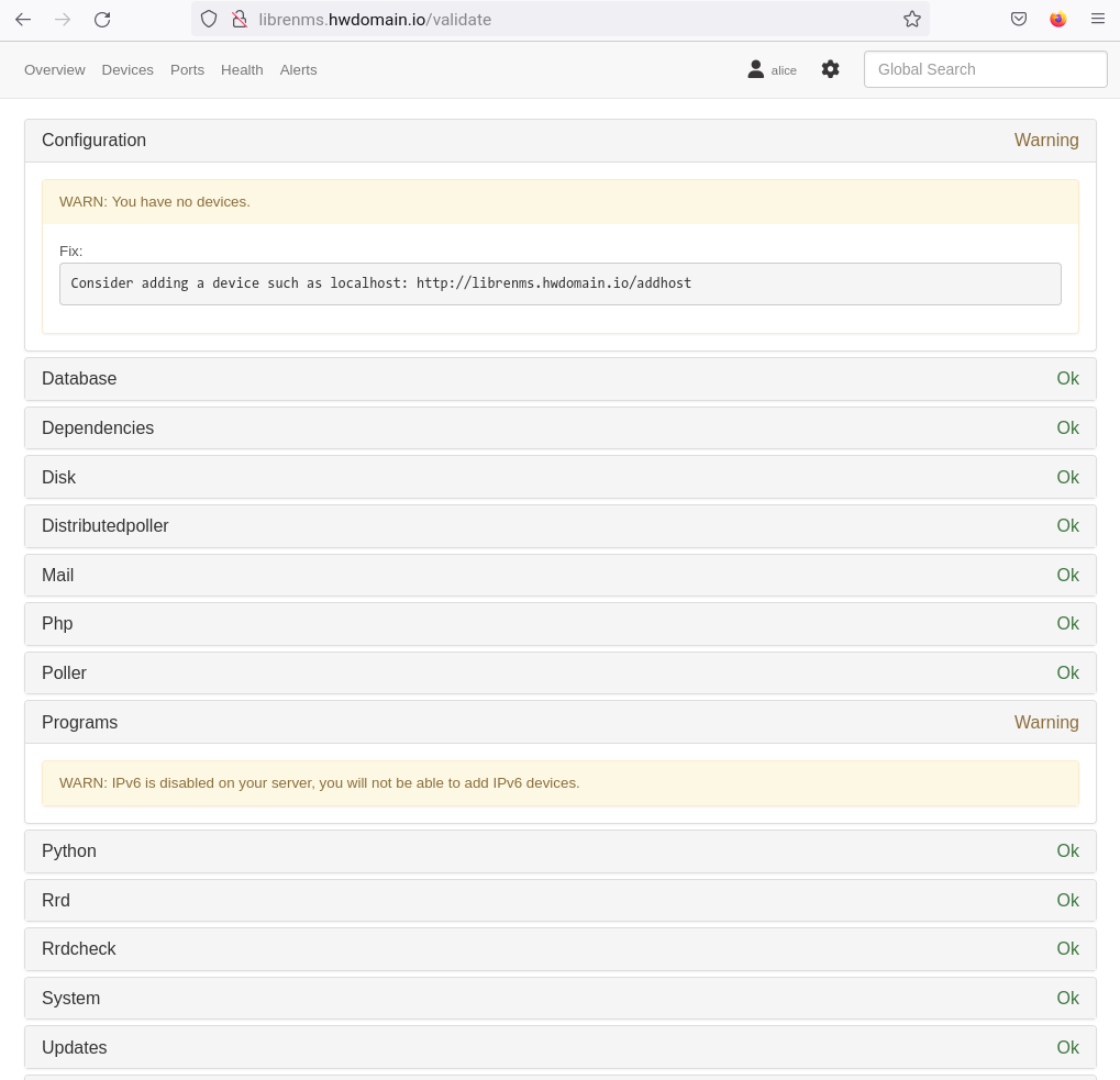 validate installation librenms