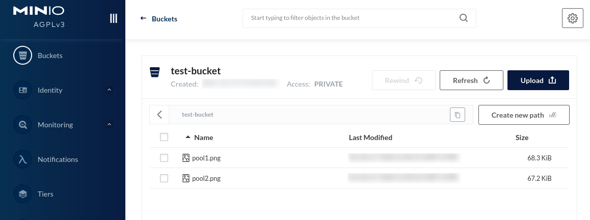 create bucket and upload files