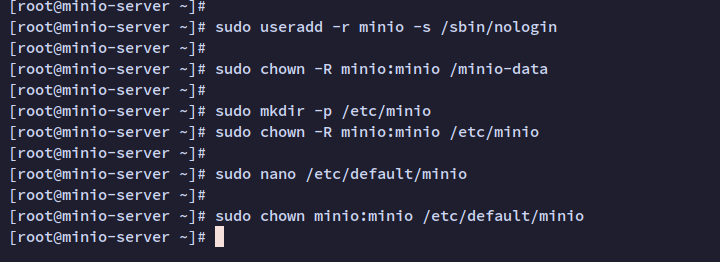 create minio configuration