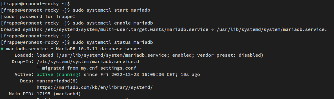 start enable mariadb