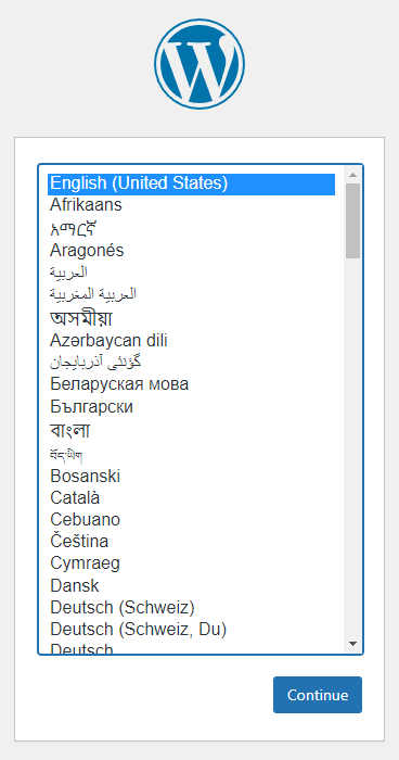 WordPress Installer Language Select