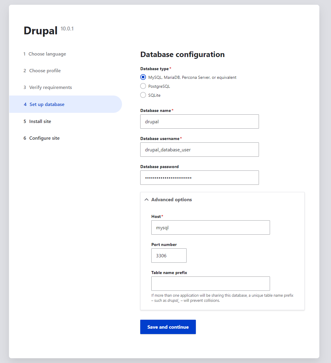 Drupal Database Configuration