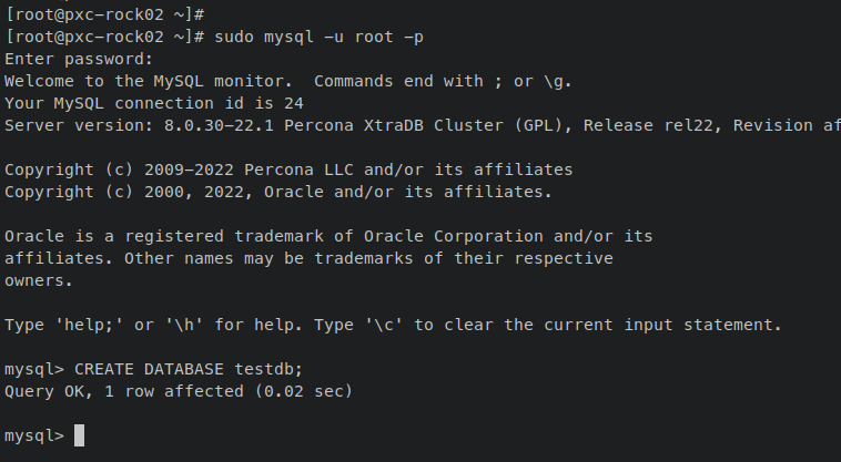 create database pxc-rock02