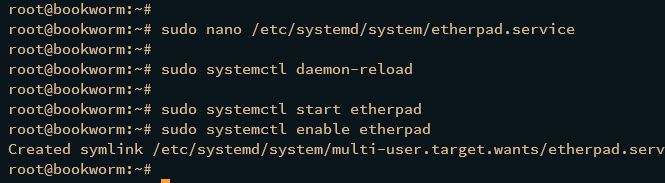 running etherpad as a service