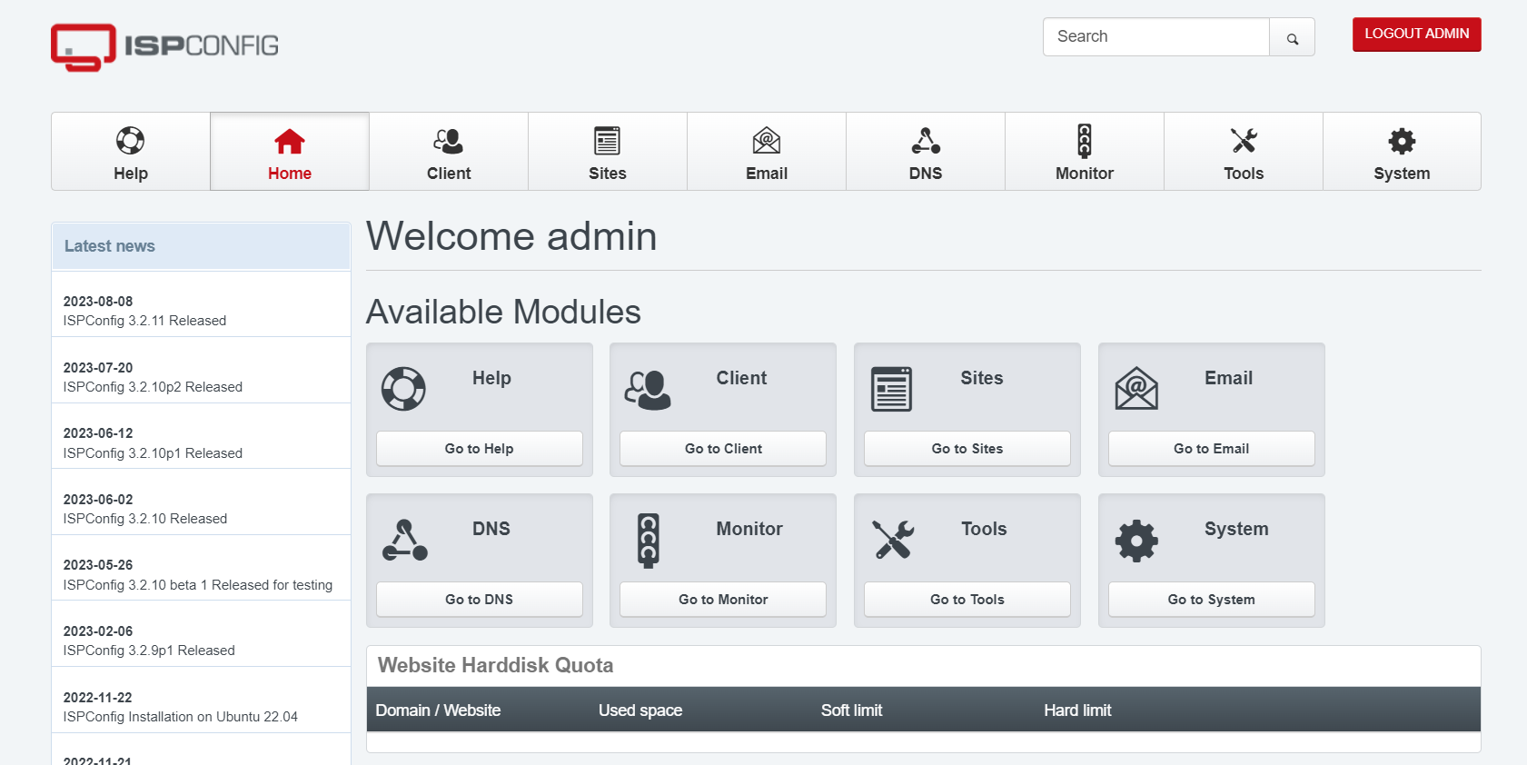 ISPConfig Dashboard