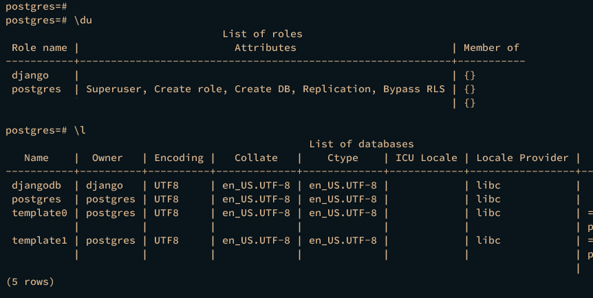 checking database and user