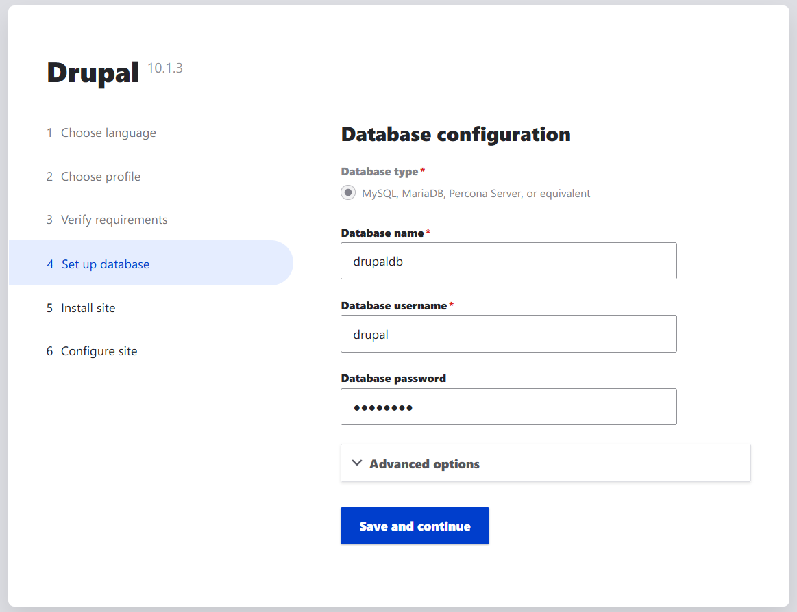 database configuration