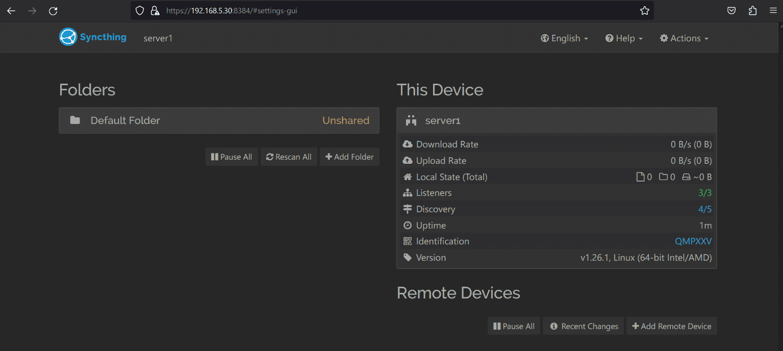 syncthing dashboard