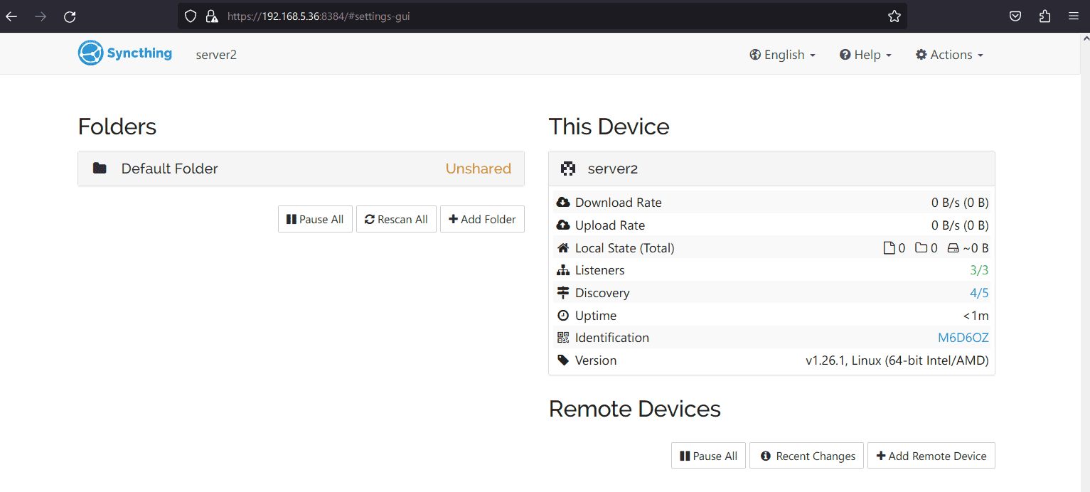 syncthing dashboard server2