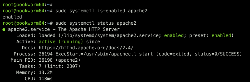 check apache2 service