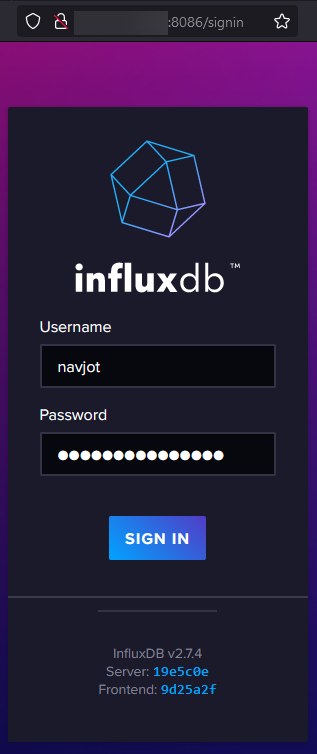 InfluxDB Login Page