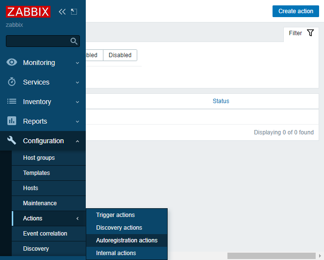 Zabbix Autoregistrations Page