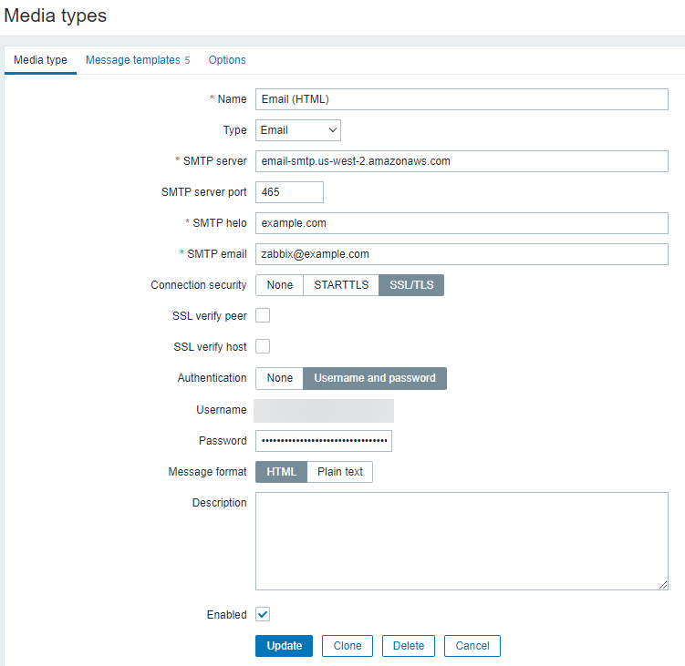 Zabbix Email Media type Configure