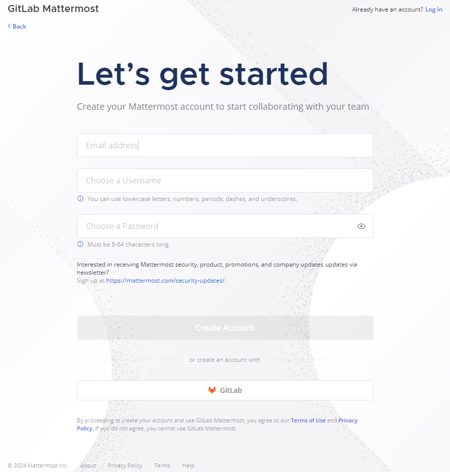 GitLab Mattermost Sign up Page