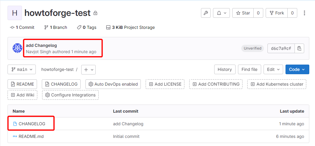 GitLab Project after commit