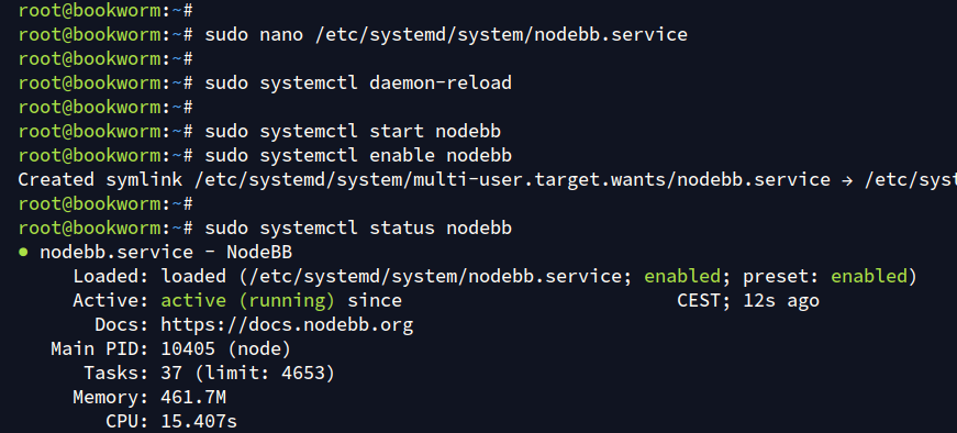 setup nodebb systemd