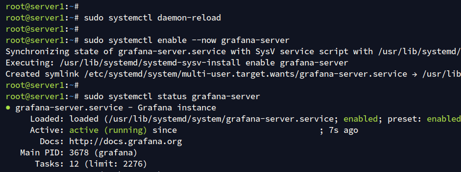 start enable verify grafana