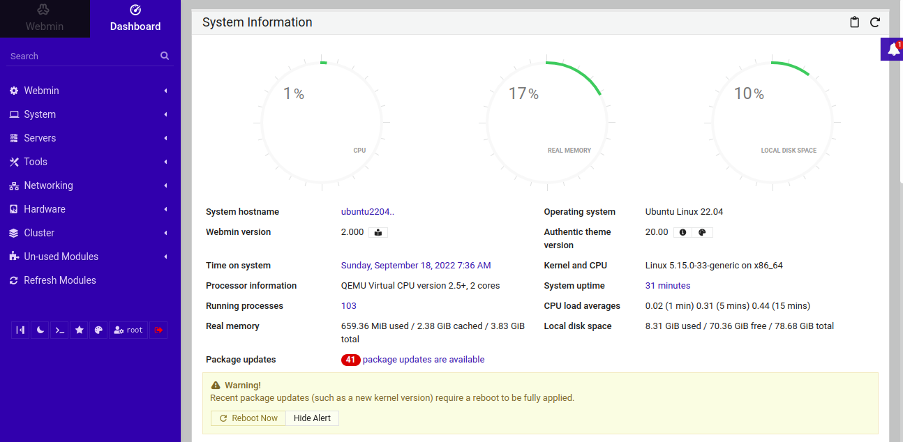 Webmin Dashboard